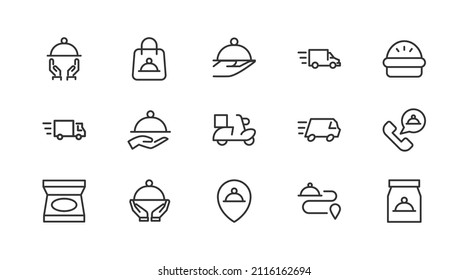 Line stroke set of food delivery  icons. Premium symbols for your design. Editable vector objects isolated on a white background.