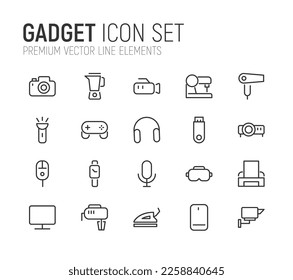 Line stroke set of gadget icons. Premium symbols for your design. Editable vector objects isolated on a white background.