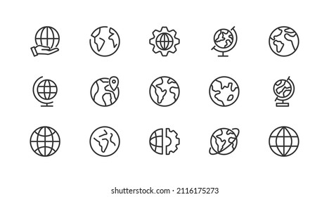 Line stroke set of globe  icons. Premium symbols for your design. Editable vector objects isolated on a white background.