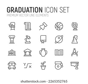 Line stroke set of graduation icons. Premium symbols for your design. Editable vector objects isolated on a white background.