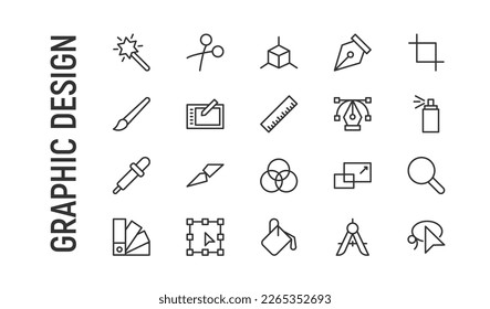 Juego de trazo de línea de iconos de diseño gráfico. Símbolos premium para tu diseño. Objetos vectoriales editables aislados en un fondo blanco.