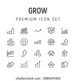 Line stroke set of grow icons. Premium symbols for your design. Editable vector objects isolated on a white background.