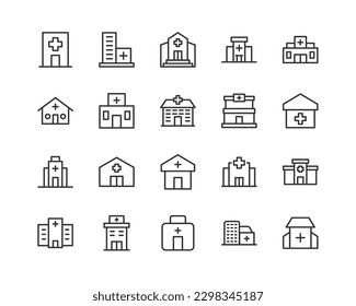 Line stroke set of hospital icons. Premium symbols for your design. Editable vector objects isolated on a white background