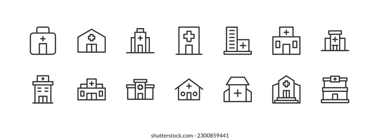 Line stroke set of hospital icons. Premium symbols for your design. Editable vector objects isolated on a white background