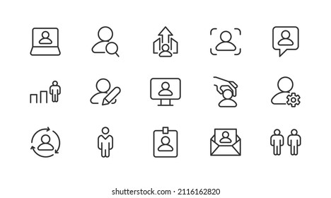Juego de líneas de línea de iconos de recursos humanos. Símbolos premium para tu diseño. Objetos vectoriales editables aislados en un fondo blanco.