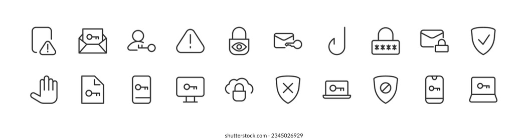 Line stroke set of internet security icons. Premium symbols for your design. Editable vector objects isolated on a white background