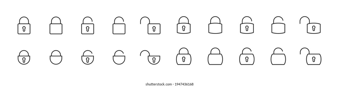 Line stroke set of lock icons. Premium symbols for your design. Editable vector objects isolated on a white background.