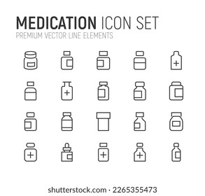 Line-Takt Set von Medikamentensymbole. Premium-Symbole für Ihr Design. Bearbeitbare Vektorobjekte einzeln auf weißem Hintergrund.