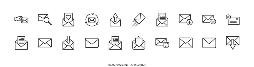 Juego de trazo de línea de iconos de mensajes. Símbolos premium para tu diseño. Objetos vectoriales editables aislados en un fondo blanco