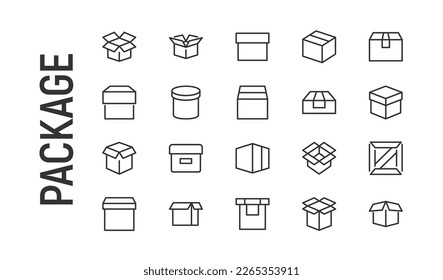 Line stroke set of package icons. Premium symbols for your design. Editable vector objects isolated on a white background.