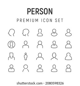 Juego de trazo de línea de iconos de persona. Símbolos premium para tu diseño. Objetos vectoriales editables aislados en un fondo blanco.