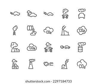 Line stroke set of pollution icons. Premium symbols for your design. Editable vector objects isolated on a white background