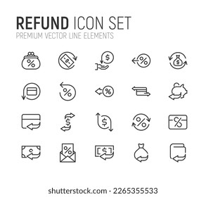 Line stroke set of refund icons. Premium symbols for your design. Editable vector objects isolated on a white background.