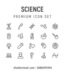 Line-Strich-Set von Wissenschaftssymbolen. Premium-Symbole für Ihr Design. Bearbeitbare Vektorobjekte einzeln auf weißem Hintergrund.