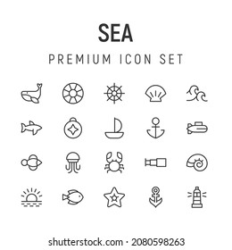 Line stroke set of sea icons. Premium symbols for your design. Editable vector objects isolated on a white background.