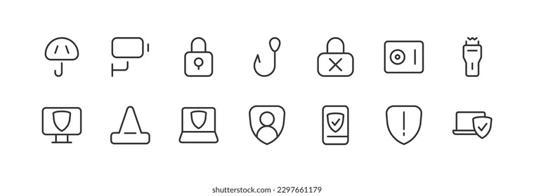 Line stroke set of security icons. Premium symbols for your design. Editable vector objects isolated on a white background