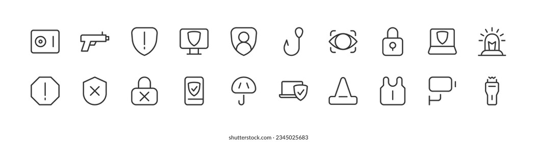 Line stroke set of security icons. Premium symbols for your design. Editable vector objects isolated on a white background
