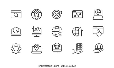 Line stroke set of seo  icons. Premium symbols for your design. Editable vector objects isolated on a white background.