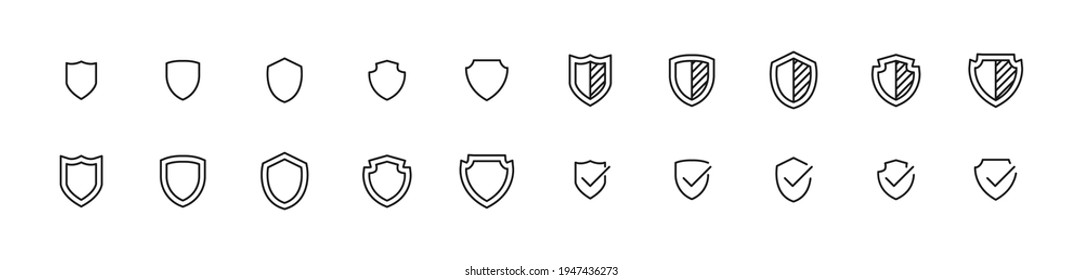 Line stroke set of shield icons. Premium symbols for your design. Editable vector objects isolated on a white background.
