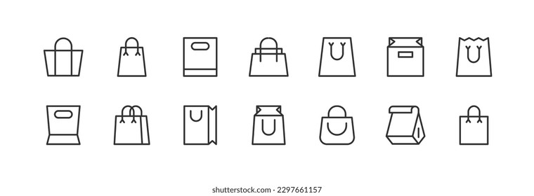 Line stroke set of shopping bag icons. Premium symbols for your design. Editable vector objects isolated on a white background