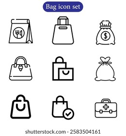 Line stroke set of shopping bag icons set. Premium symbols for your design. Editable vector art illustration on a white background.
