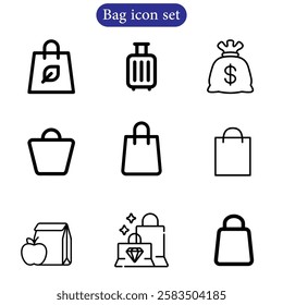 Line stroke set of shopping bag icons set. Premium symbols for your design. Editable vector art illustration on a white background.
