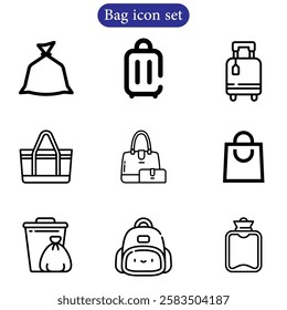 Line stroke set of shopping bag icons set. Premium symbols for your design. Editable vector art illustration on a white background.
