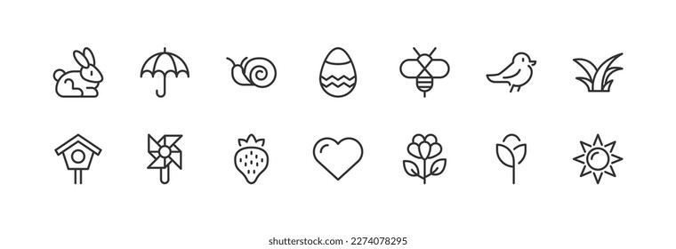 Line stroke set of spring icons. Premium symbols for your design. Editable vector objects isolated on a white background