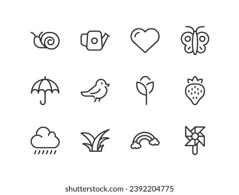 Line stroke set of spring icons. Premium symbols for your design. Editable vector objects isolated on a white background