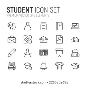 Line stroke set of student icons. Premium symbols for your design. Editable vector objects isolated on a white background.