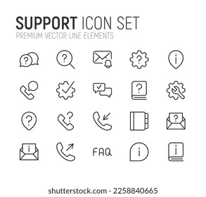 Juego de líneas de línea de iconos de soporte. Símbolos premium para tu diseño. Objetos vectoriales editables aislados en un fondo blanco.