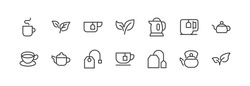 Line Stroke Set Of Tea Icons. Premium Symbols For Your Design. Editable Vector Objects Isolated On A White Background