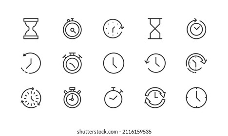 Line stroke set of timer  icons. Premium symbols for your design. Editable vector objects isolated on a white background.