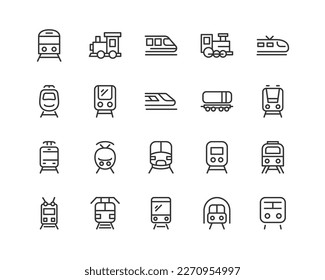 Line stroke set of train icons. Premium symbols for your design. Editable vector objects isolated on a white background