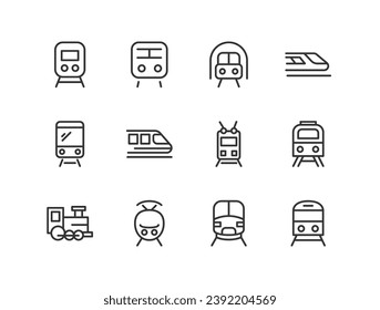 Line stroke set of train icons. Premium symbols for your design. Editable vector objects isolated on a white background