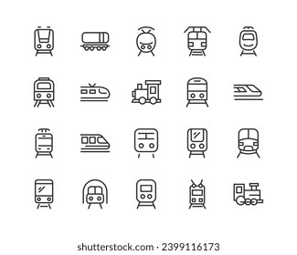 Line stroke set of train icons. Premium symbols for your design. Editable vector objects isolated on a white background