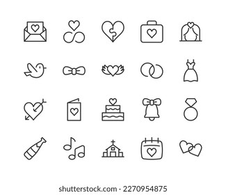 Line stroke set of wedding icons. Premium symbols for your design. Editable vector objects isolated on a white background