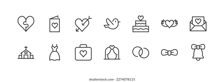Line stroke set of wedding icons. Premium symbols for your design. Editable vector objects isolated on a white background