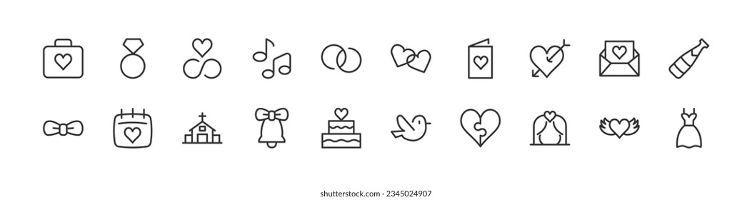Line stroke set of wedding icons. Premium symbols for your design. Editable vector objects isolated on a white background