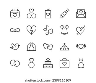 Line stroke set of wedding icons. Premium symbols for your design. Editable vector objects isolated on a white background