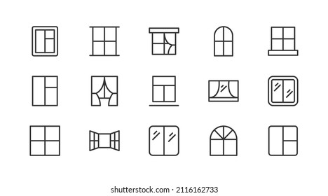 Line stroke set of window  icons. Premium symbols for your design. Editable vector objects isolated on a white background.