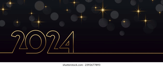Line Style 2024 neues Jahr festlicher dunkler Banner mit Textraum-Vektorgrafik