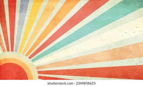 Linie im Stil der 70er Jahre.Klassischer Vintage Retro Rays Hintergrund.Abstrakter Retro, Sunbeam, geometrisches Muster, Funky Hippie, Klassischer Vintage Retro Rays Hintergrund.