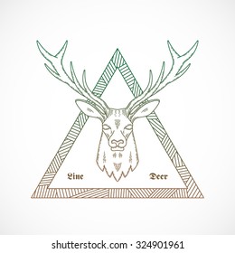 Line Style Abstract Vector Deer Face Illustration Bordered in a Triangle with Tribal Pattern. Good for Logos, Posters, T-shirts, etc. Isolated.