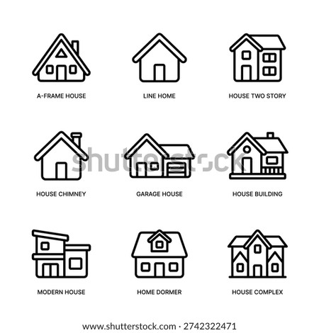 Line Style Assorted Home Type Real Estate Minimalist Icon Set