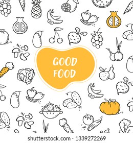 Line style banner of good food. Hand drawn modern illustration concept. Food banner template