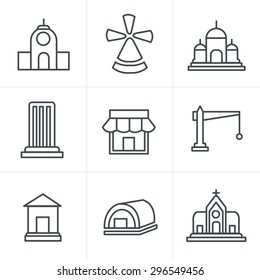 Line Style Buildings Icon Set