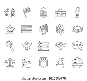 line style bundle of icons design, Usa elections vote and presidents day theme Vector illustration