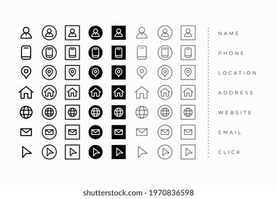 line style business card icons set