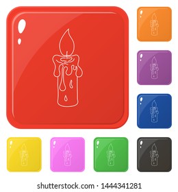 Line style candle icons set 8 colors isolated on white. Collection of glossy square colorful buttons. Vector illustration for any design.